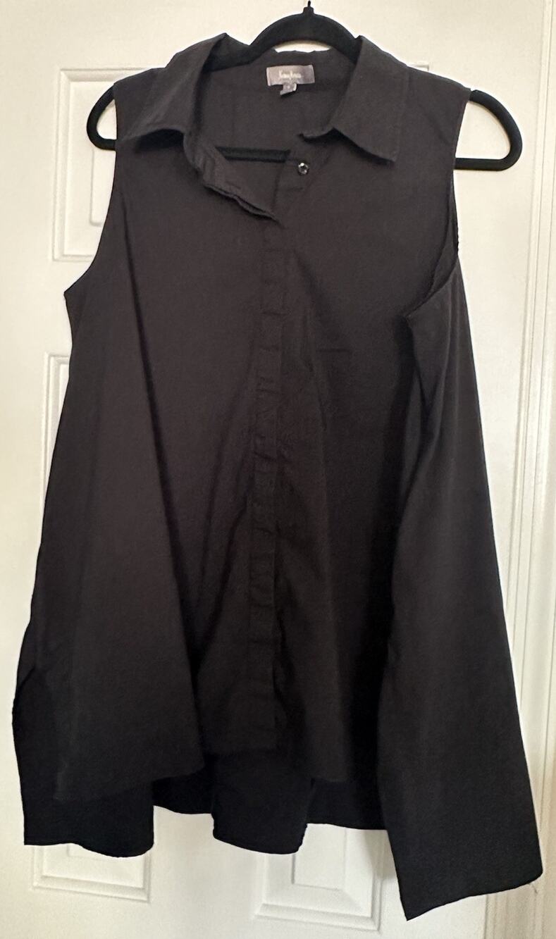Neiman Marcus Button Up Shirt Womens L Black Sleeveless Stretch Top Pockets